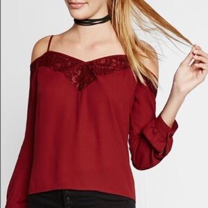 Cold Shoulder Lace Trim Long Sleeve Blouse EXPRESS XS